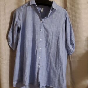 PER SEPTION Petite  WOMEN'S XL TOP BLOUSE Blue white WHITEPRINT 3/4 SLV
